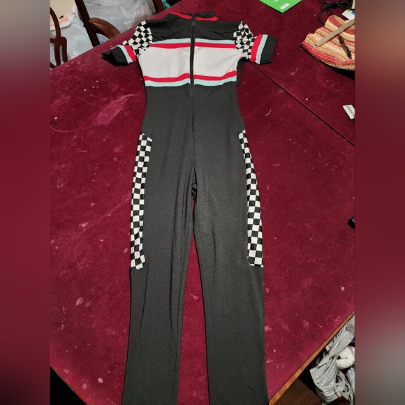NWOT ... Short Sleeve Checkered Racing Jumpsuit - Black - Picture 3 of 10